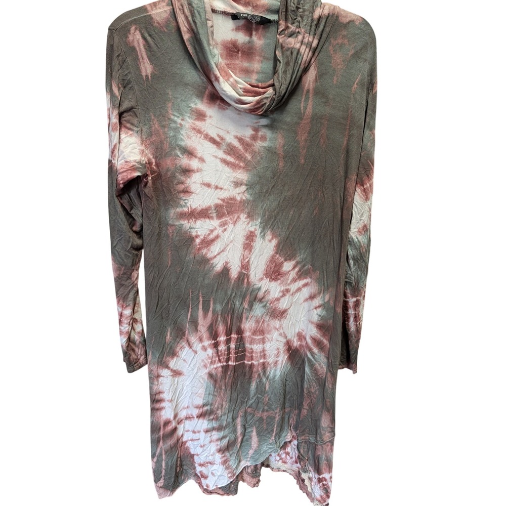Yak & Yeti Tunic Women Size M Green Pink Excellent Cowl Neck Tie Dye Boho